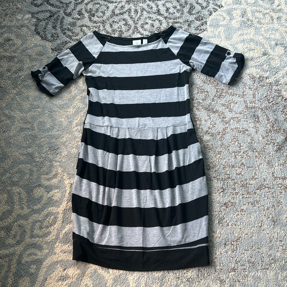 Piper & Blue Pleated Striped Dress Gray Black XL